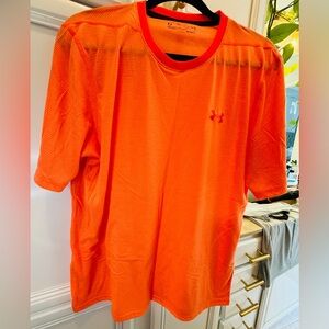 Under Armour Threadborne HeatGear Tee – Neon Orange Striped – Size Large